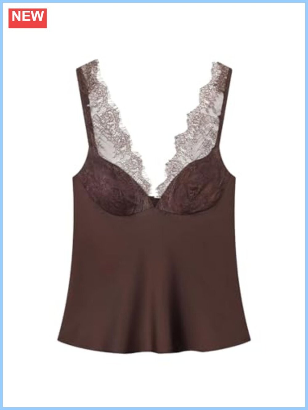 Lace Trim Satin Sleeveless Deep V Neck Ruffle Hem Blouse